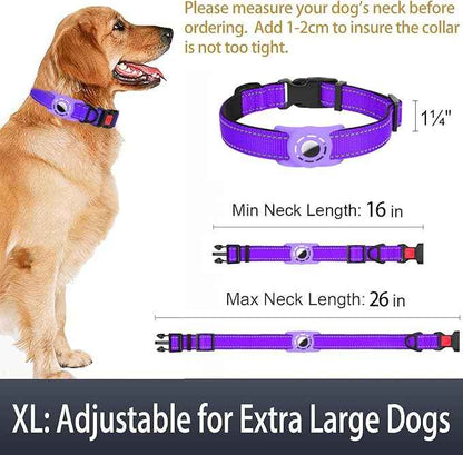 AirTag Dog Collar with AirTag Holder Compatible for Air Tag, Reflective Soft Padded, Safety Locking Buckle, Adjustable Nylon for Small Medium Large Dogs (Purple,XL)