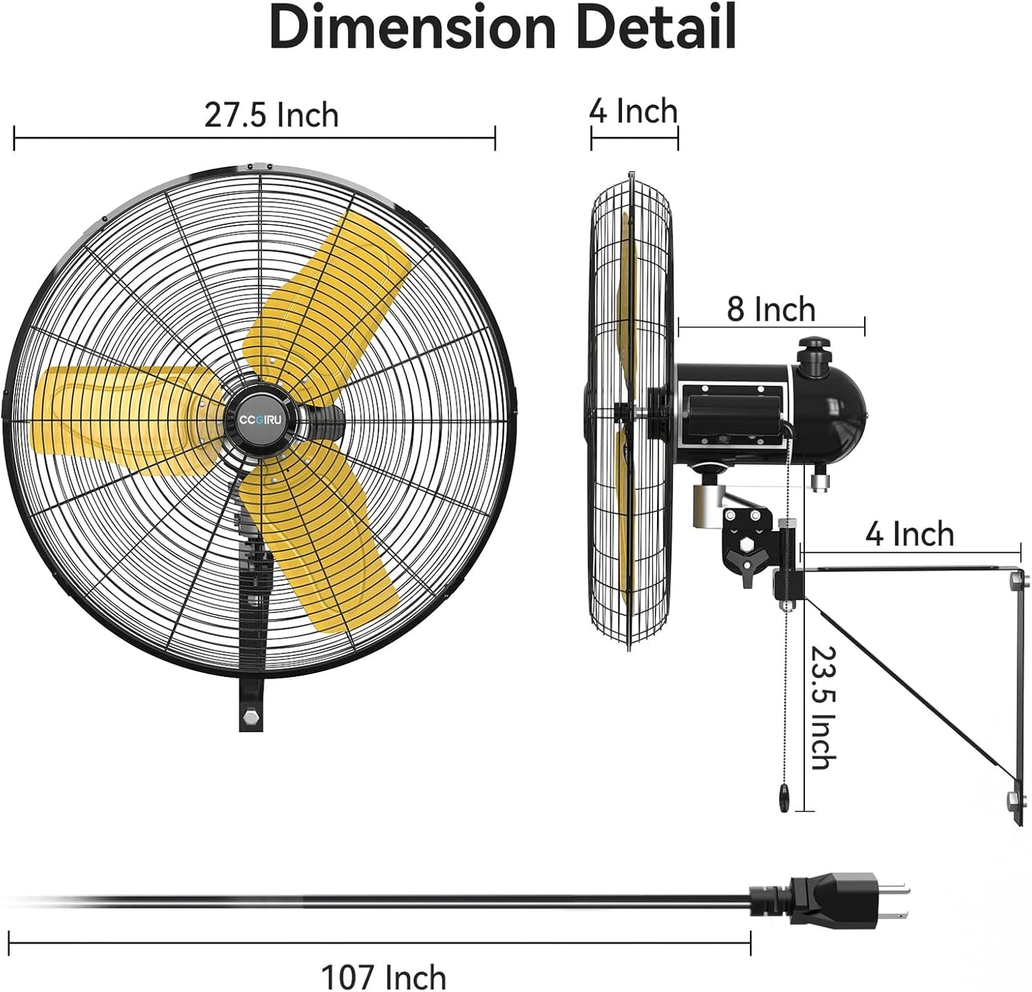 8800 CFM 24" Outdoor Commercial Wall Fan Oscillating, IP44 Waterproof Wall Mount Fan, Heavy Duty, 3 Speed, Adjustable Tilt for Factory, Warehouse, Garage, ETL Listed
