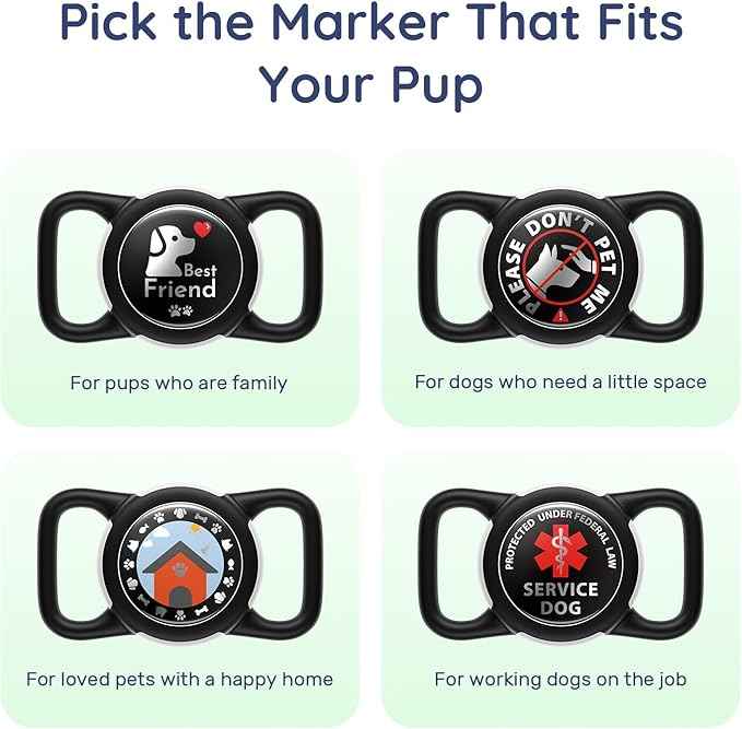 Dog AirTag Holder for Dog Collar, Soft Silicone Slide-On Case for Apple AirTag, No-Dangle Quiet Protective Holder with High-Contrast Message Designs