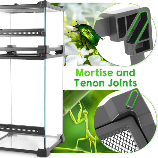 Mini Reptile Glass Terrarium 8"x8"x12" Durable Reptile Habitat Tank with Heat Resistant Aluminum Alloy Frame, Single Swinging Doors for no Jam by Sand and Other Debris - Pawvie