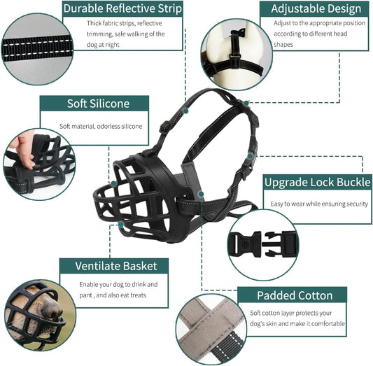 BARKLESS Dog Muzzle, Silicone Basket Muzzle for Small Medium Large Dogs, Soft Cage Mouth Cover Prevent Biting Chewing, Allow Drinking Panting, Suitable for German Shepherd