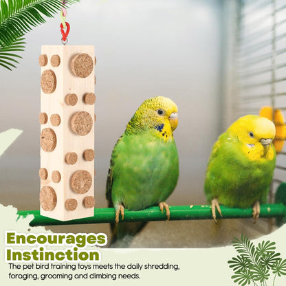 2 Pcs Bird Parrot Chew Toys Wooden Foraging Hanging for Birds Parrots Cork Stopper Toys Cage Woodpecker Feeding Toy for Macaws, Small Parakeets Conure Budgies Finches Cockatiel