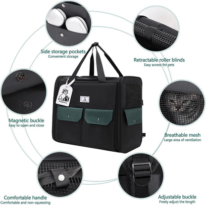 Dog Backpack, Pet Backpack with Breathable Mesh, Pet Travel Carrier with Soft Padded, Reinforced Support, Airline Approved Cat Backpack(Black)