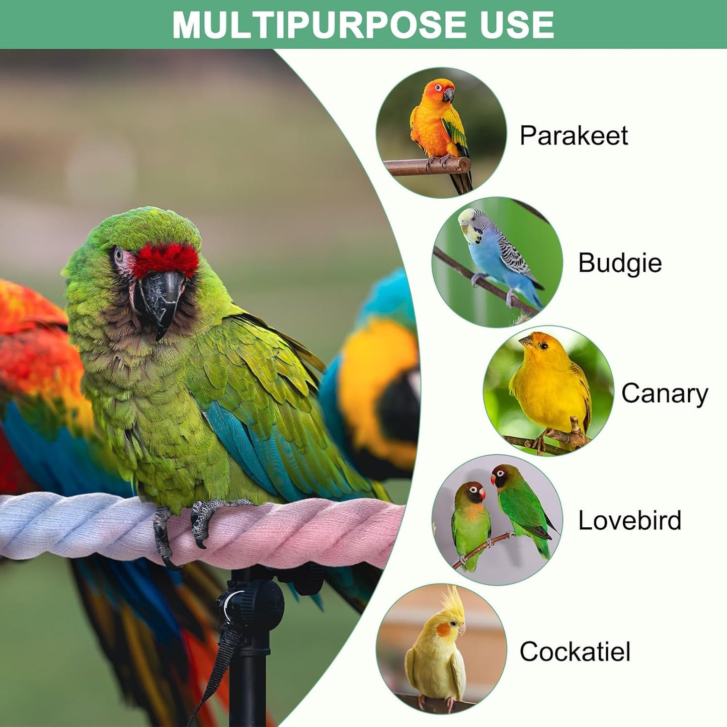 2-Pack Rope Perches for Bird Cages, 13.8 in Length Comfort Grip Flexible Rope Perch Beak & Paw Grinding for Parrots/Cockatiels/Parakeets, Bird Platform Sand [Pink Blue]