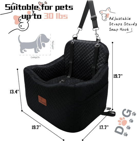 Dog Car Seats-Memory Sponge and Velvet Pet Booster Car Seat,Safety and Comfy,Ride Height 6" Elevated Enough to See Out The Window,Both Front and Back Seats Apply,Esay to Install and Clean.(H-Black) - Pawvie