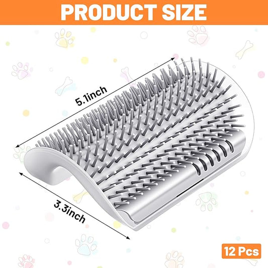 12 Pack Cat Self Groomer – Wall Corner Grooming Brushes for Cats and Small Pets – Soft Silicone Massage Brush for Shedding Control and Face Rubbing (Grey)