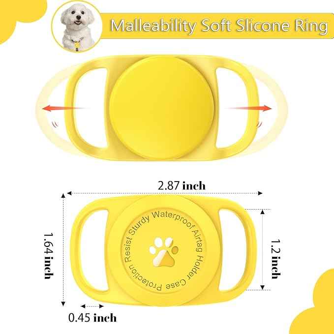 Airtag Dog Collar Holder, [1 Pack] Waterproof Protective Case for Apple AirTag, Durable & Lightweight with Full-Body Protection, Soft Silicone, Yellow