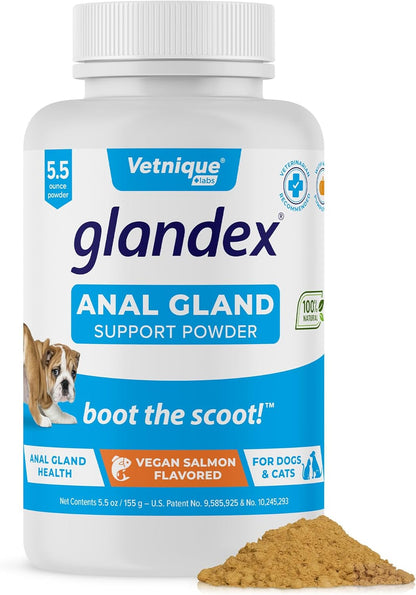 Glandex Dog Fiber Supplement Powder for Anal Glands with Pumpkin, Digestive Enzymes & Probiotics - Vet Recommended (Regular or Advanced Strength) - Boot The Scoot (5.5 oz, Vegan Salmon)