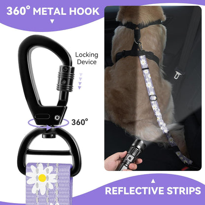 Pawaboo Dog Seatbelt for Car, Dog Seat Belt Bungee, Shockproof Dogs Tether for Car with Buckle & Hook Latch, Adjustable Reflective Dogs Cars Harness Leash with 360° Lockable Buckle, Light Purple