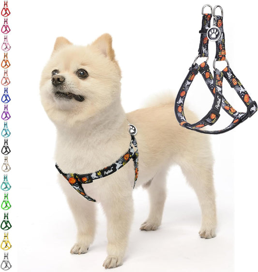 PUPTECK No Pull Dog Harness Soft Adjustable Basic Nylon Step in Puppy Vest Outdoor Walking with ID Tag, Halloween, S