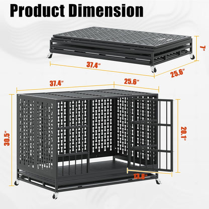 LEMBERI 48/42/38 inch Indestructible Heavy Duty Dog Crate, High Anxiety Extra Large Dog Cage for Large Dogs, XL Steel Escape Proof Dog Kennel with Wheels and Removable Tray