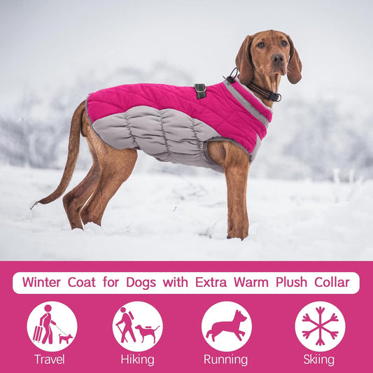 FUAMEY Dog Coat for Small Dogs,Waterproof Dog Winter Jacket with Harness Built in Puppy Cold Weather Coats Reflective Pet Vest with Zipper Warm Fleece Dogs Snowsuit Windproof Pink XS