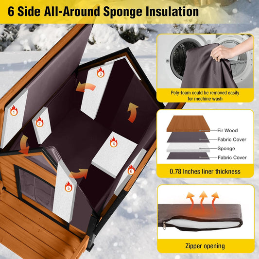 AIVITUVIN Outdoor Dog House with Anti-Chewing Iron Surround Insulated Liner Dog Kennel for Large Breed Dog Shelter Weatherproof (Brown 50.9" D x 37.4" W x 37.2" H)