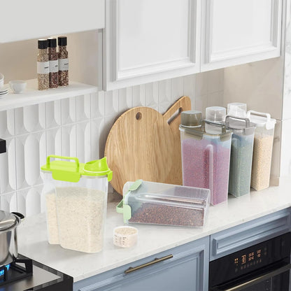 5-7Lbs Cat Dog Storage Container, Portable Pet Food Containers with Upgraded Large Spout and Cup, Small Animal Kibble Dispenser for Bird Seed, Oatmeal, Rice, Flour (1, Bright Green, 5L)