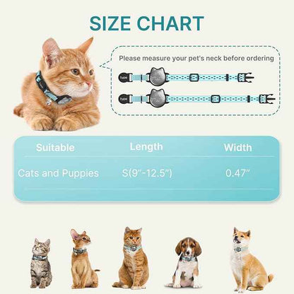 Waterproof Airtag Cat Collar, Breakaway Cat Airtag Collar with Luminous & Reflective Pattern Strap, Lightweight Kitten Collars for Apple Air tag, Hidden Holder for GPS Tracker - Cats, Kittens (9-13")