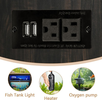 75 Gallon Fish Tank Stand with LED Light & Power Outlets, 55-75 Gallon Heavy Duty Metal Aquarium Stand with Drawers & Barn Doors, Cabinet for 2 Fish Tank Accessories Storage, Dark Oak