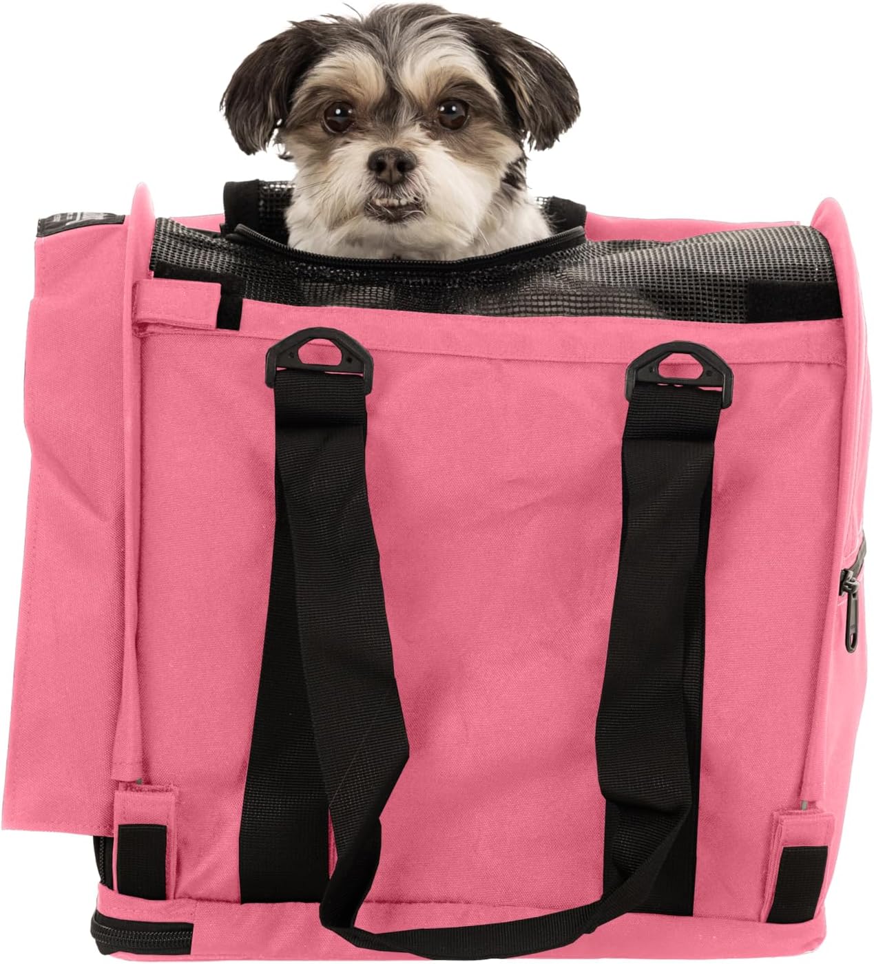 SturdiBag Pro 2.0 Pet Travel Carrier for Cats and Dogs | Soft Sided Pet Carrier Bag with Safety Clips and Seatbelt Straps for Airplane or Car Travel | Cube, Soft Pink - Pawvie