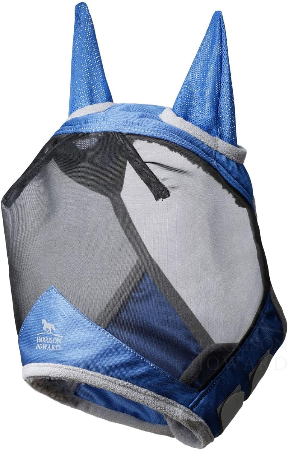 Harrison Howard CareMaster Pro Luminous Horse Fly Mask Large Eye Space Standard with Ears UV Protection for Horse Royal Blue S Pony