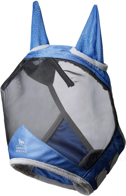 Harrison Howard CareMaster Pro Luminous Horse Fly Mask Large Eye Space Standard with Ears UV Protection for Horse Royal Blue M Cob