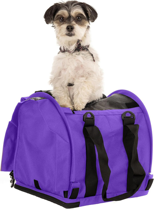 SturdiBag Pro 2.0 Pet Travel Carrier for Cats and Dogs | Soft Sided Pet Carrier Bag with Safety Clips and Seatbelt Straps for Airplane or Car Travel | Cube, Purple - Pawvie