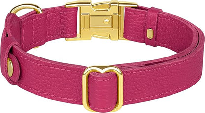 Leather Airtag Dog Collar - Soft Tracking Dog Collar with Apple AirTag Holder and Metal Buckle - Safety GPS Pet Collars for Small Medium Large Dogs Puppy Pink Red (Pink, XL, 20"-25" Neck Fit)