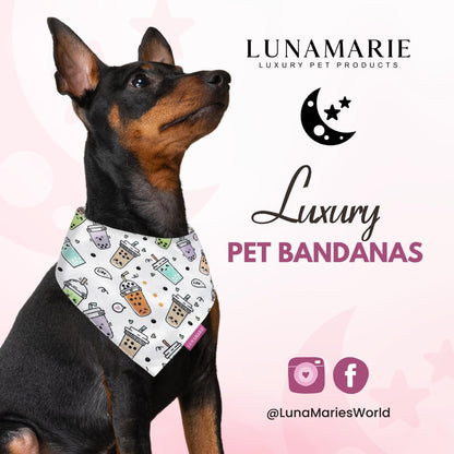 LunaMarie - Luxury Pet Birthday Bandanas -Premium & Silky Poly Fabric | 100% Handmade | Custom Shape Dual Layered (Boba, Medium)