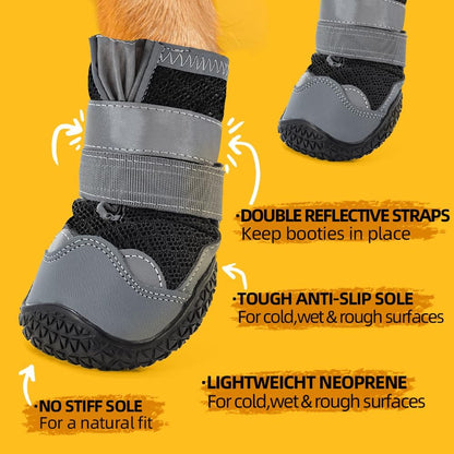 Dog Shoes for Large Dogs, Medium Dog Boots & Paw Protectors for Hardwood Floors, Outdoor Dog Booties for Hot Pavement Winter Snow Hiking, Breathable Dog Shoes with Reflective Strips Size 3