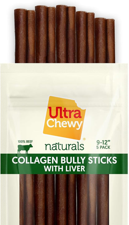 Ultra Chewy Collagen Sticks 9-12 inches (5 Pack) – Long Lasting Odor-Free, All-Natural Dog Chews – Rawhide & Bully Stick Alternative