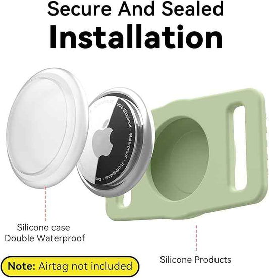 for Airtag Dog Collar Holder 2 Pack,Waterproof Dog Collar Holder for Apple AirTag(Gen 1 & 2),Silicone Air Tags Case for Dog Collars(Light Green)