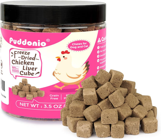 Freeze Dried Cats & Dogs Raw Treats, All Natural Single Ingredient Chicken Liver, High Protein Healthy Pet Training Treats or Food Topper, 3.5 oz