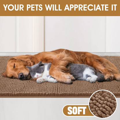 Dog Door Mats for Muddy Paws, Chenille Absorbent Door Mats, Non Slip Heavy Mud Mat for Dogs, Soft Indoor Door Mat for Entryway, Mud Paws, Inside Floor,30" X 20", Camel