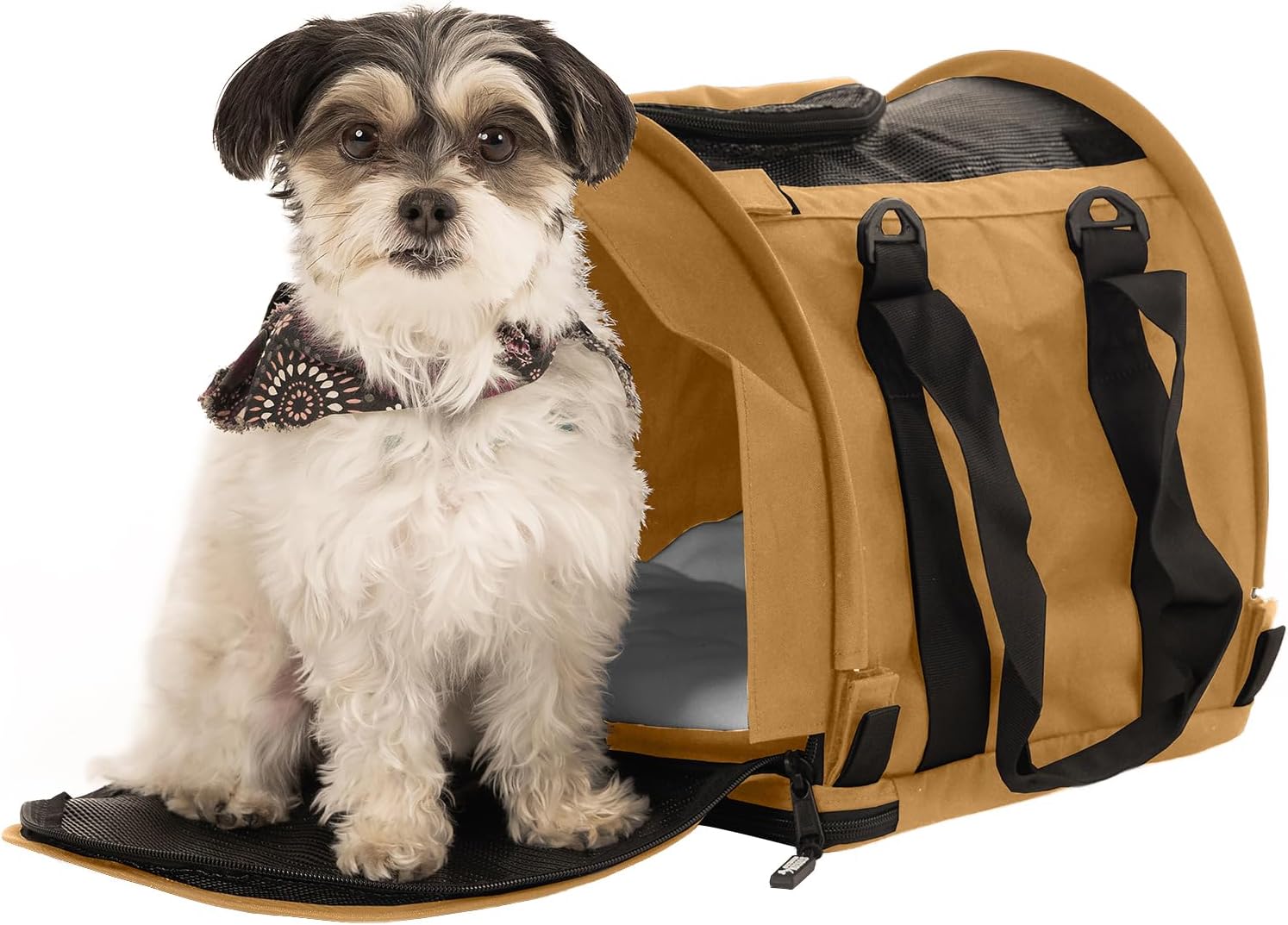 SturdiBag Pro 2.0 Pet Travel Carrier for Cats and Dogs | Soft Sided Pet Carrier Bag with Safety Clips and Seatbelt Straps for Airplane or Car Travel | Cube, Earthy Tan - Pawvie