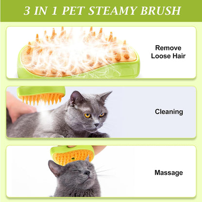 Steam Brush for Cats Shedding, 3 in 1 Steamy Water Pet Hair Removal Comb with Steamer, Spritz Comb for Dog, Indoor Cat Spray Mist Grooming Defur Brush, Cepillo Vapor Gato Perro, Steaming Cleaning Spa