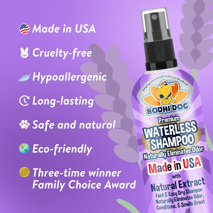 Bodhi Dog Waterless Shampoo - Natural Dry Shampoo for Dogs & Cats - Neutralizes Pet Odor - No Rinse Required - Made of Natural Extracts - Safe for Sensitive Skin - Made in USA - Lavender (8 Fl Oz)