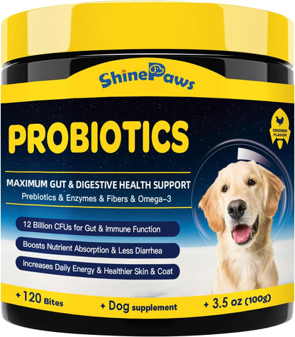 Probiotics for Dogs - Dog Probiotics for Digestive Health, Prebiotics, Enzymes, Fiber, and Omega-3 with Vitamins to Promote Intestinal Health, Support Immunity, Allergies & Itchy Skin, 120 Bites