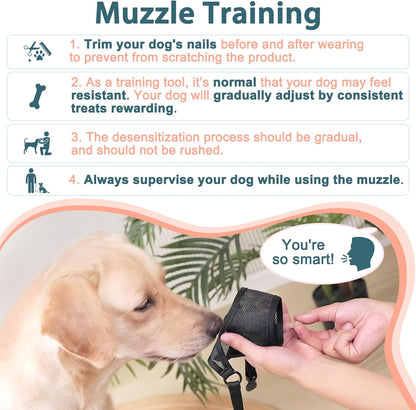 LUCKYPAW Dog Muzzle, Mesh Muzzle for Large Medium Small Dogs, Soft Mouth Guard for Biting Chewing, Breathable Mouth Guard with Adjustable Strap for Training(Brown, XL(Snout:11"-12.25"))