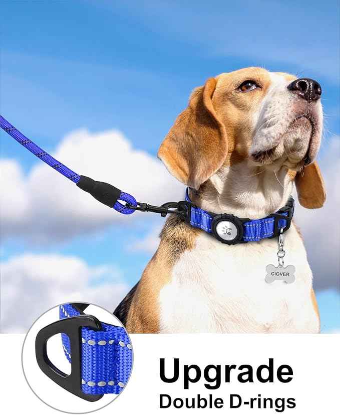 TagME Airtag Dog Collar,Waterproof Reflective Pet Collar with Airtag Holder,Soft Padded and Double D-Rings for Medium Dogs,Navy Blue