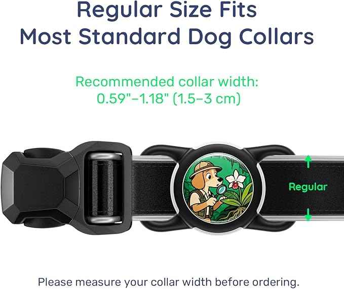 Dog AirTag Holder for Dog Collar, Soft Silicone Slide-On Case for Apple AirTag, No-Dangle Quiet Protective Holder with Eye-Catching Pet Character Designs, Black-Jungle Explorer