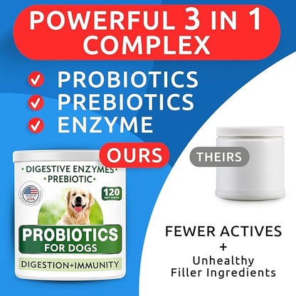 BARK&SPARK Dog Probiotics & Digestive Enzymes (Gut Health) Allergy & Itchy Skin - Pet Diarrhea Gas Treatment Upset Stomach Relief, Digestion Health Prebiotic Supplement Dog Treats (240Ct Chicken)
