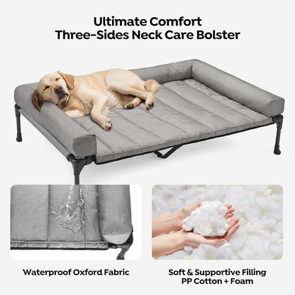 Veehoo Cooling Elevated Dog Bed Add Removable Waterproof Bolster Cushion Mat, Raised Pet Cot with Breathable Teslin Mesh, No-Slip Feet, Dog Couch Bed for Indoor Outdoor, 53 inches, Grey