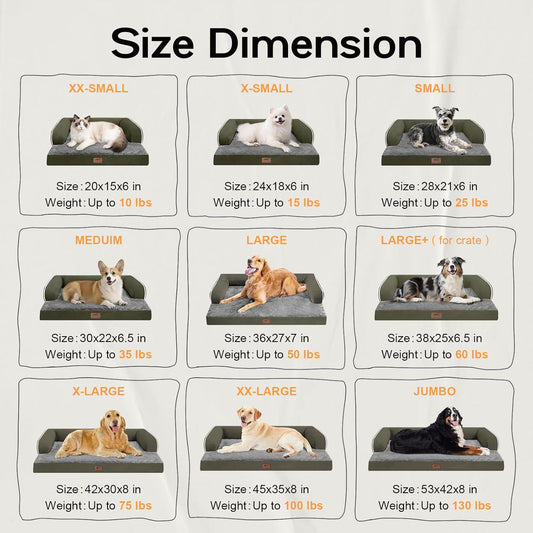 Extra Large Dog Bed-Orthopedic Waterproof XL Dog Bed for XLarge Extra Big Dogs - Foam Couch Sofa Washable with Removable Cover-Dark Green