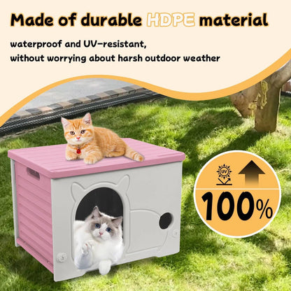 Plastic Outdoor Cat House Waterproof Feral Cat Shelter (Pink)