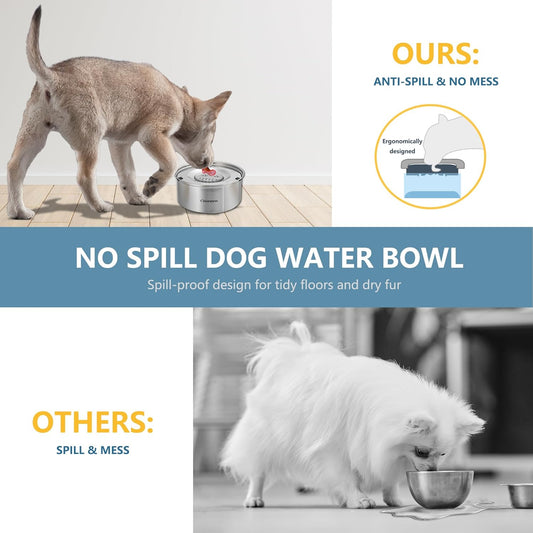 Dog Water Bowl No Spill,3L/101oz Large Spill Proof Water Bowl for Dogs, Stainless Steel Slobber Stopper Slow Drinking Dog Bowl Anti Splash Pet Water Dispenser for Messy Drinkers