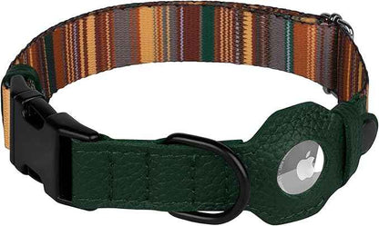 AirTag Dog Collar with Metal Buckle - Printed Nylon Soft Leather Dog Collar with Apple AirTag Holder - Secure Tracking GPS Pet Collars for Girl Boy Small Large Dogs (XL, 20"-25" Neck Fit, Striped)