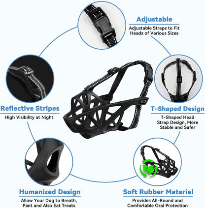 Dog Muzzle for Large Dogs, Breathable Basket Muzzles for Small, Medium and X-Large Aggressive Dog, Allows Panting Drinking, Suitable for Grooming Trimming Training (Black, L)