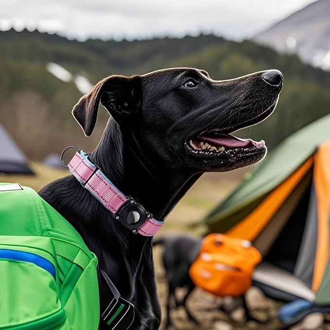 Airtag Dog Collar with Martingale Design, IP68 Waterproof Air Tag Collar Holder, Adjustable Reflective Soft Padded Nylon Dog Collar for Large Medium Small Dogs