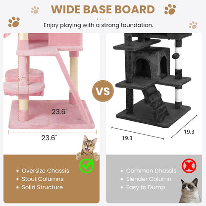 SHA CERLIN 65in Larger Cat Tree Tower Condo for Indoor Kitties/Multi-Level Furniture Activity Center with Wide Base/Cozy Plush Cat Perches/Baskets/Sisal Scratching Posts and Hammock/Pink