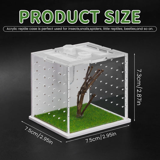 Acrylic Jumping Spider Enclosure, 2.95×2.95×2.87in Transparent Reptile Terrarium, Versatile Tarantula Enclosure for Small Reptiles/Insects, Small Reptile Tank with Dropper, Jumping Spider Accessories