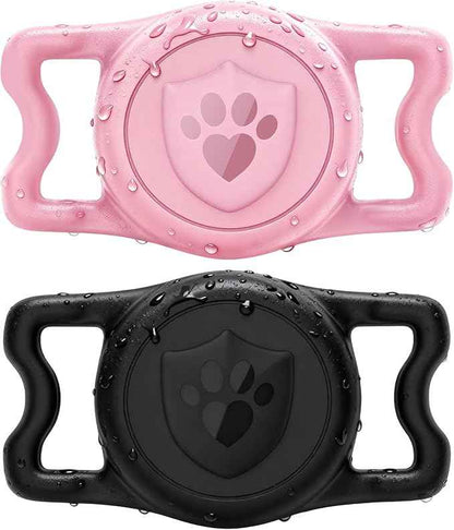for Airtag Dog Collar Holder – (2 Pack) IP68 Waterproof Dog Air Tag Holder for Dog Collar, Anti-Lost & Durable Silicone Case, Compatible with Apple AirTags (Black & Pink)
