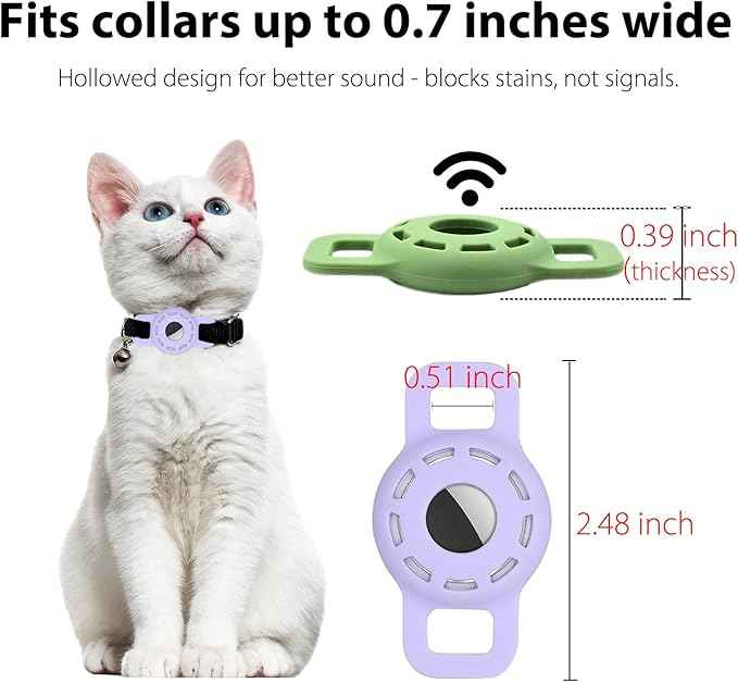 3-Pack AirTag Cat Collar Holder for Apple AirTag 2021, Silicone Air Tag Protective Case for Puppy Dog Collar with Screen Protectors - Pink & Green & Purple